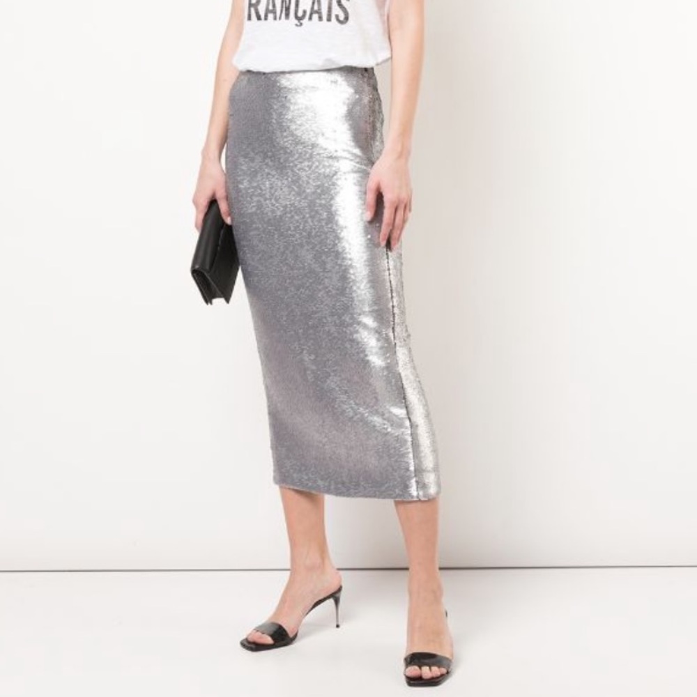 CINQ À SEPT Sequin Paula Skirt (XXS) Matte Silver